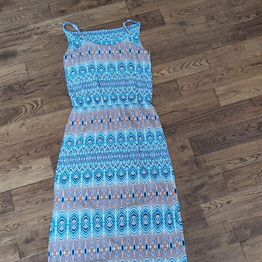 EUC CAbi Women Maxi Dress S Multi Sundress Sleeveless Long Knit Modal Blend Ikat - Picture 6 of 6